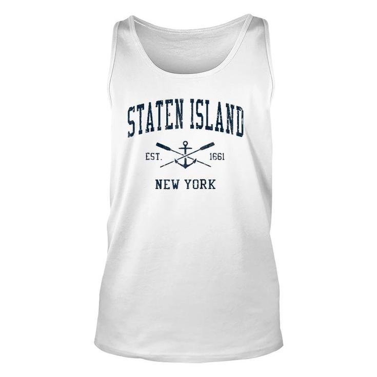 Staten Island Ny Vintage Navy Crossed Oars & Boat Anchor  Unisex Tank Top