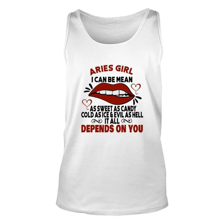 Sweet As Candy Cold As Ice Aries Girl Lip Birthday Gift Unisex Tank Top