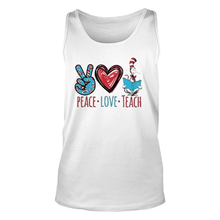 Teacher Life Peace Love Teach Gift For Teacher Cat In Hat Unisex Tank Top