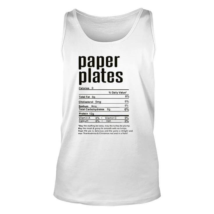 Thanksgiving Christmas Paper Plates Nutritional Facts Unisex Tank Top