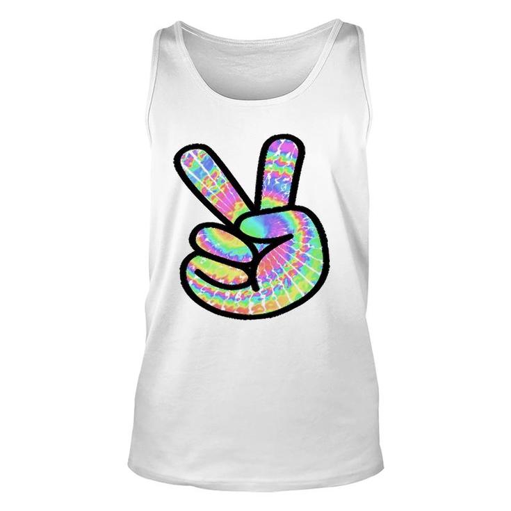 Tie-Dye Peace Sign Love Happy Colorful Tie-Dye Hippie Finger Tank Top