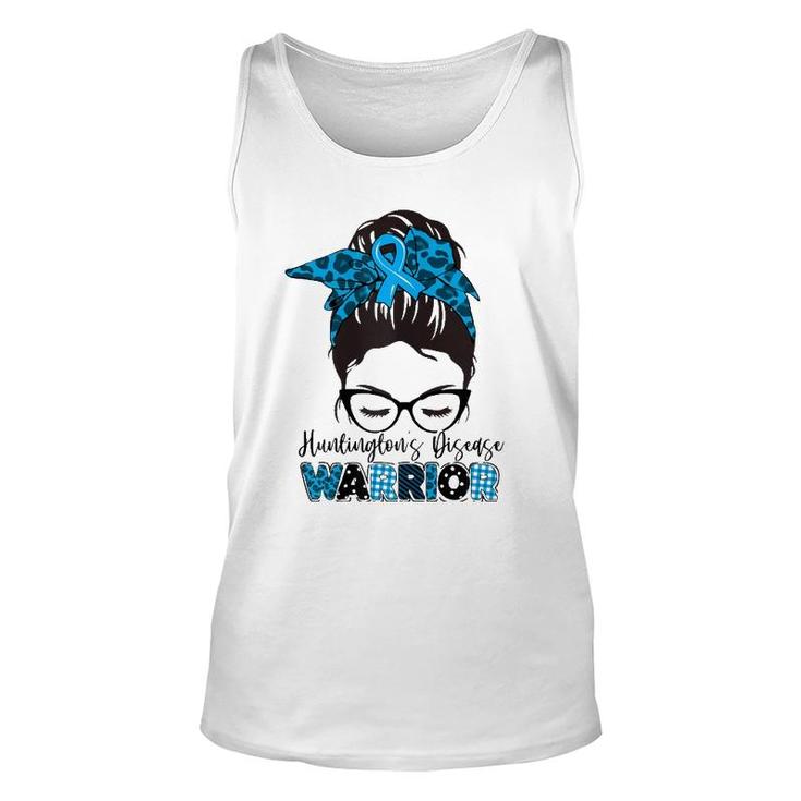 Womens Tu Messy Bun Blue Ribbon Huntington's Disease Awareness Tank Top