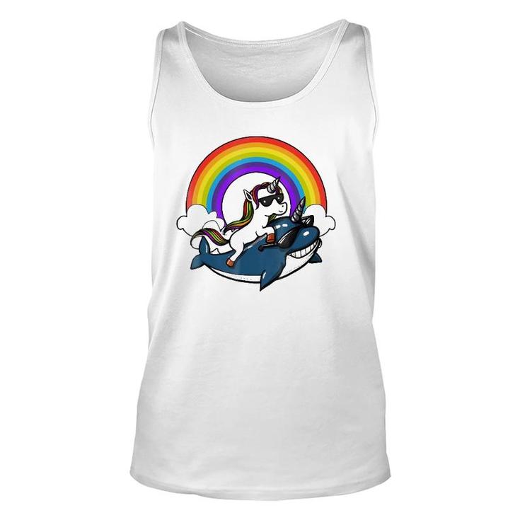 Unicorn Riding Narwhal Fish Magical Rainbow Unisex Tank Top