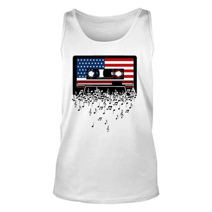 Usa American Flag Music Notes & Retro Cassette 4Th Of July Unisex Tank Top
