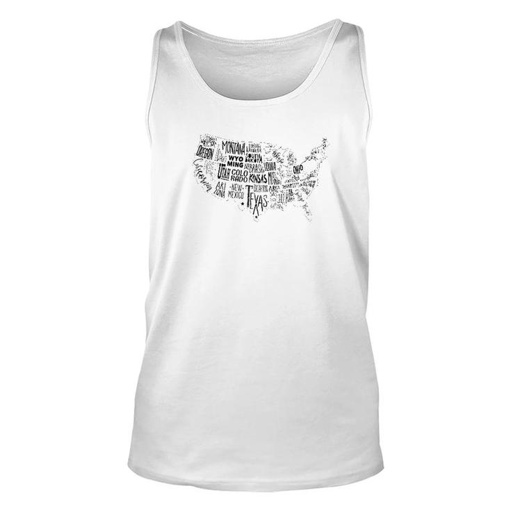 Usa Map Outline With State Names Graphic Unisex Tank Top