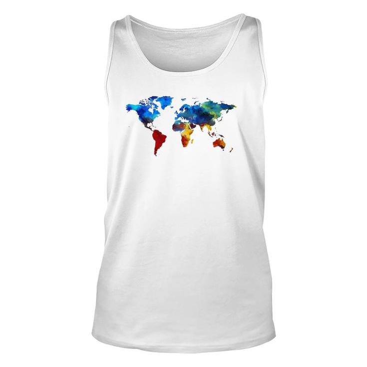 Watercolor World Map For People Who Love The World Unisex Tank Top