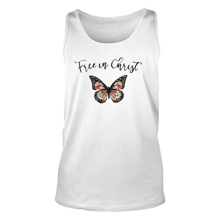Womens Free In Christ Christian Butterfly V-Neck Unisex Tank Top