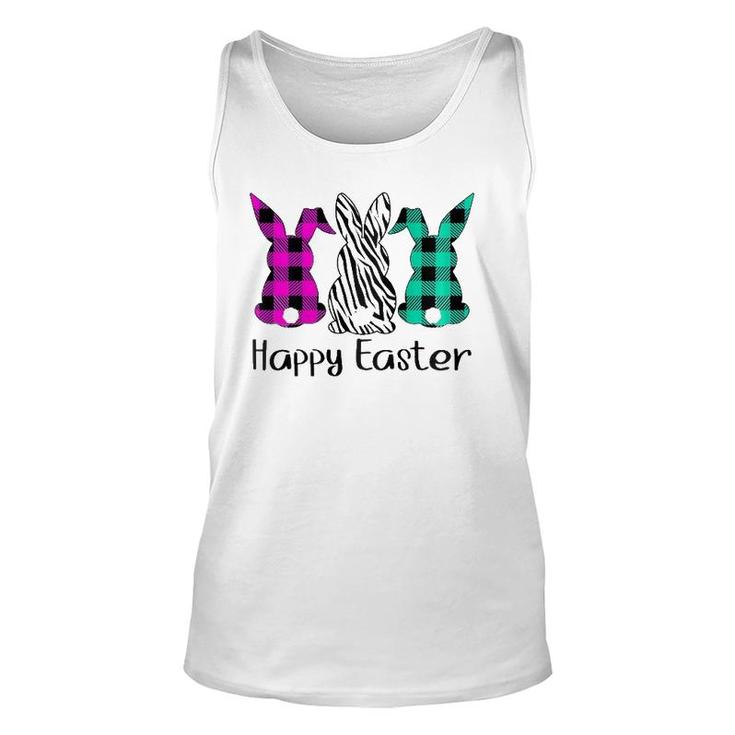 Womens Happy Easter Plaid Zebra Print Bunnies Easter  Unisex Tank Top