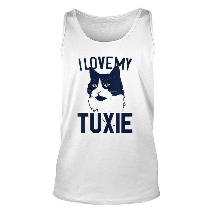 Womens I Love My Tuxie Tuxedo Cat Art V Neck Unisex Tank Top