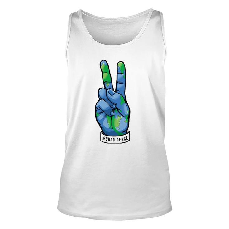 World Peace Earth Day Awareness Peace Sign Hand Gesture Unisex Tank Top