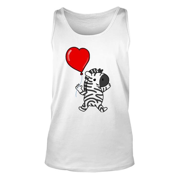 Zebra With Heart Balloon Valentines Day Zebra Unisex Tank Top