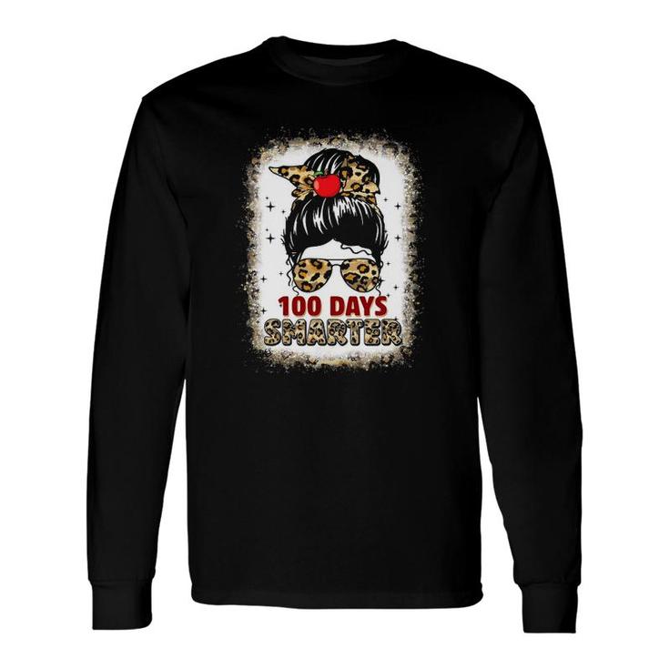 100 Days Smarter Happy 100Th Day Of School Rainbow Leopard Long Sleeve T-Shirt T-Shirt