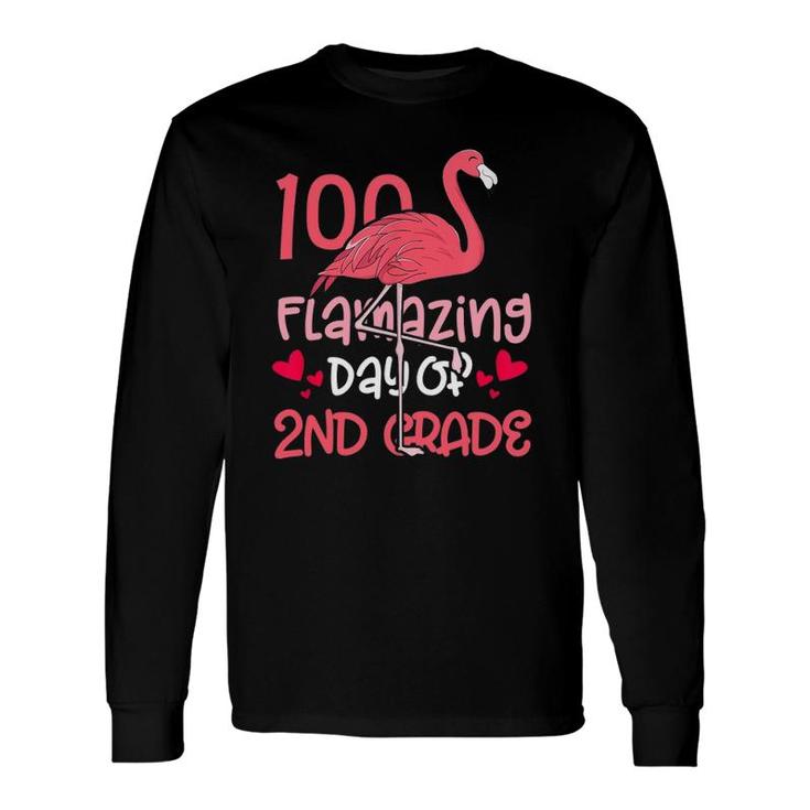 100 Flamazing Days Of 2Nd Grade Flamingo 100Th Day Teachers Long Sleeve T-Shirt T-Shirt