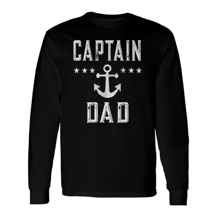 2 Sided Print Vintage Captain Dad Lake Boating Father Long Sleeve T-Shirt