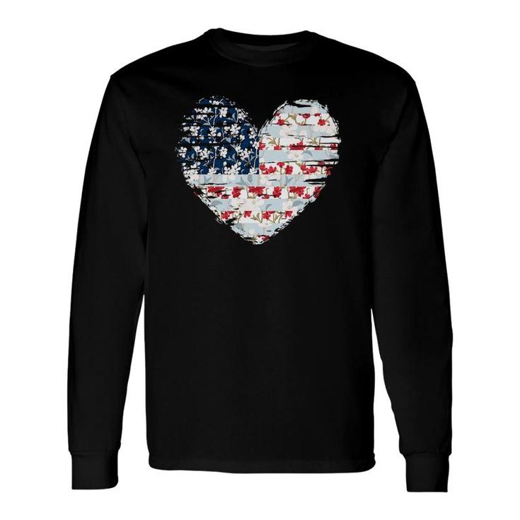 4Th Of July For American Flag Floral Heart Long Sleeve T-Shirt T-Shirt
