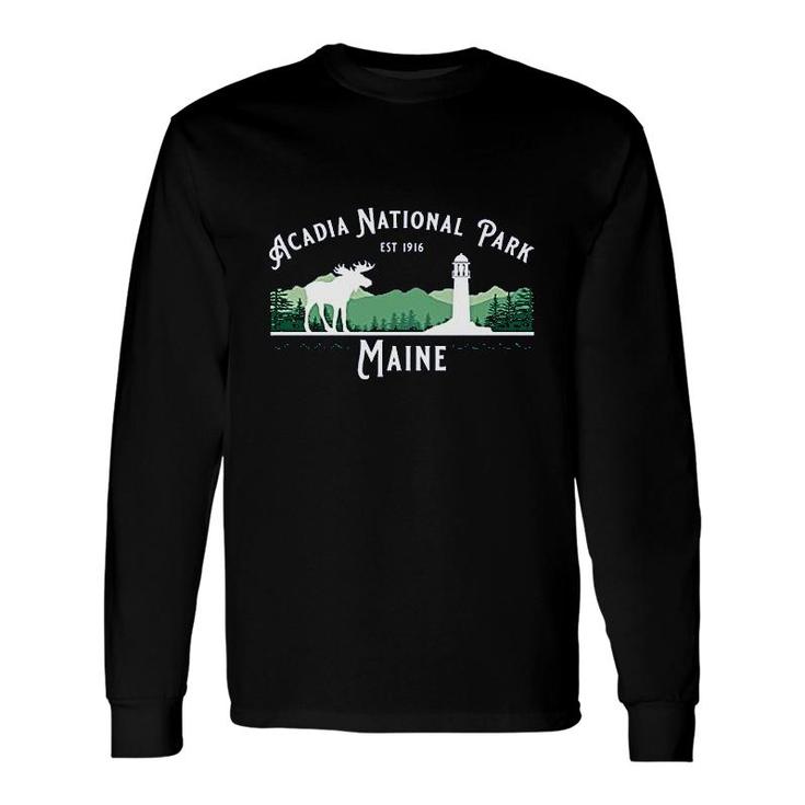 Acadia National Park Maine Lighthouse Moose Hiking Souvenir Long Sleeve T-Shirt