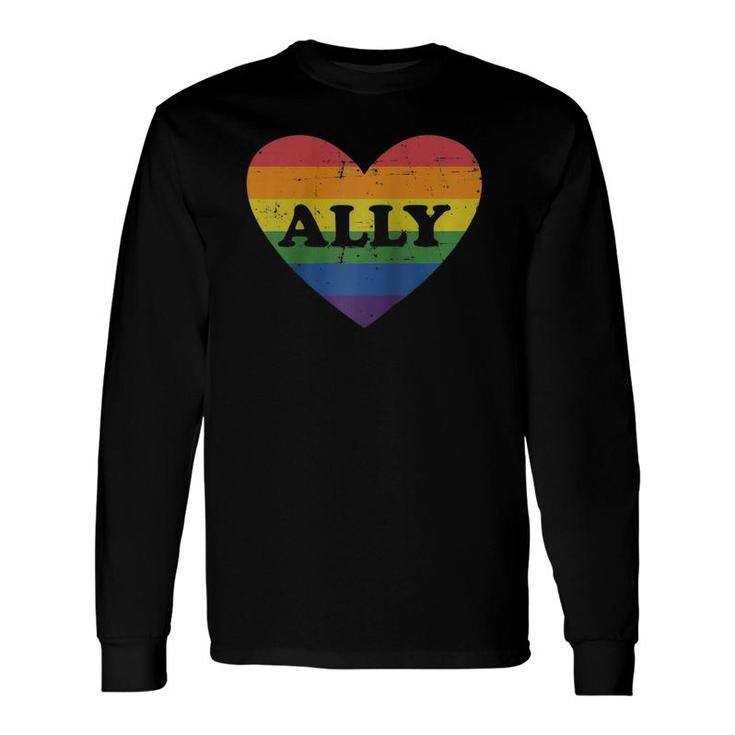 Ally Rainbow Flag Heart For Lgbt Gay And Lesbian Support Raglan Baseball Tee Long Sleeve T-Shirt T-Shirt