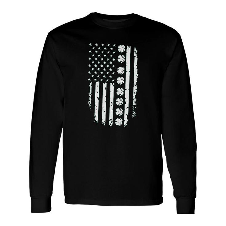 America Flag With Shamrocks Long Sleeve T-Shirt T-Shirt