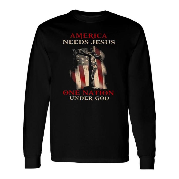 America Needs Jesus One Nation Under God Cross American Flag Vintage Long Sleeve T-Shirt T-Shirt