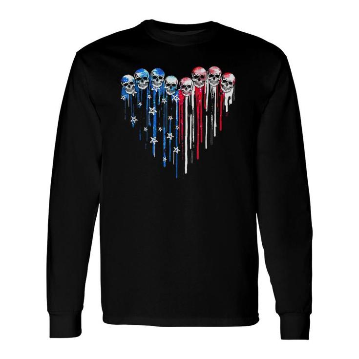 American Flag Heart Skull 4Th Of July 2021 Skull Lover Long Sleeve T-Shirt T-Shirt