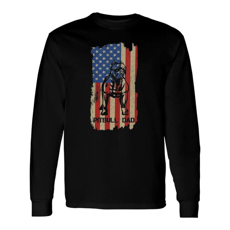 American Flag Pitbull Dad Cool Dog Daddy Patriot 4Th July V-Neck Long Sleeve T-Shirt T-Shirt