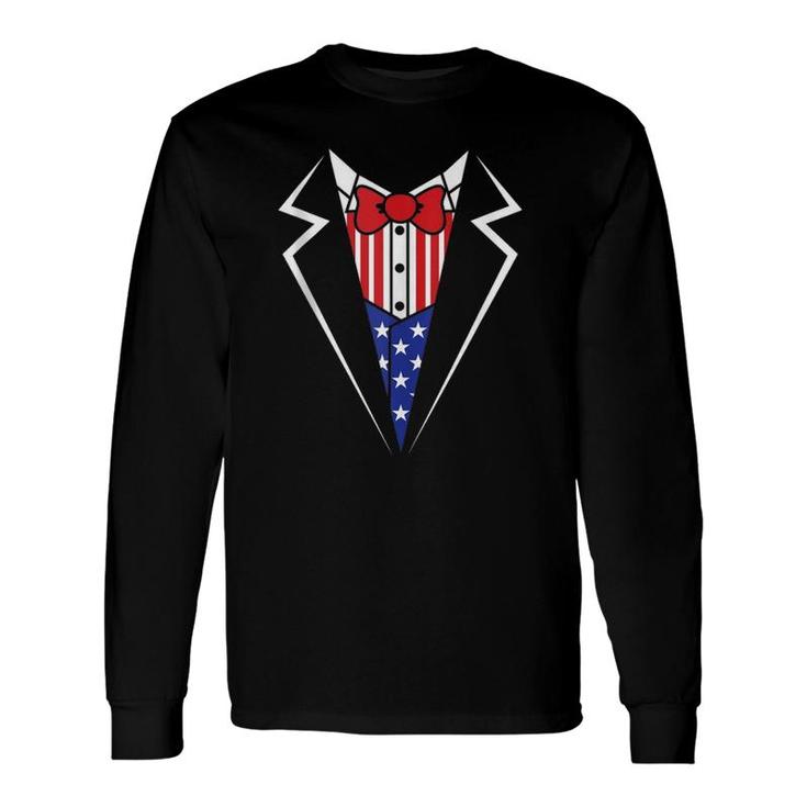 American Flag Tuxedo Bow Tie 4Th Of July Usa Merica Long Sleeve T-Shirt T-Shirt