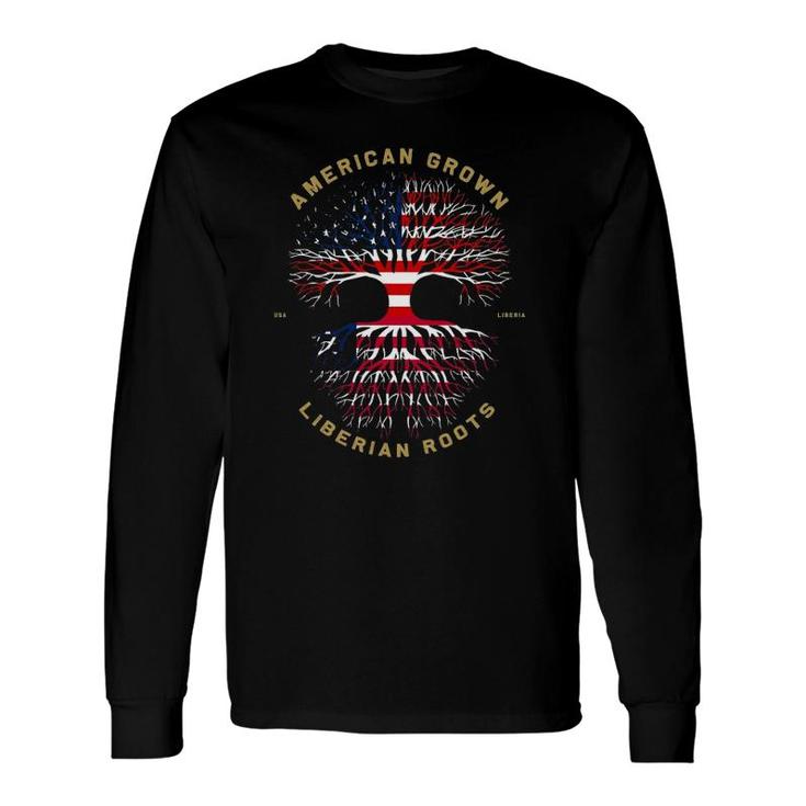 American Grown With Liberian Roots Tree Usa Flag Long Sleeve T-Shirt T-Shirt