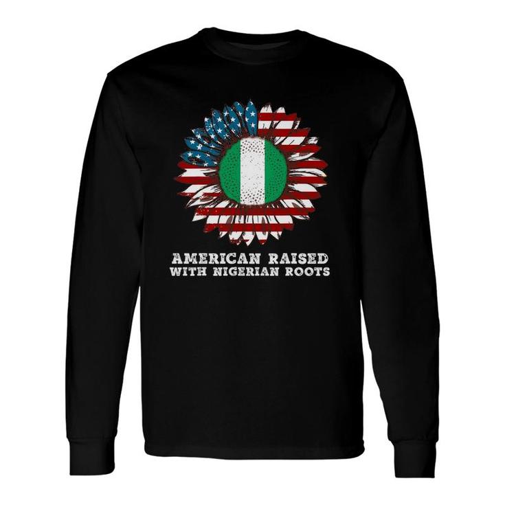 American Raised With Nigerian Roots Sunflower Usa Flag Long Sleeve T-Shirt T-Shirt