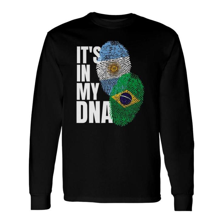 Argentinian And Brazilian Mix Dna Flag Heritage Long Sleeve T-Shirt T-Shirt