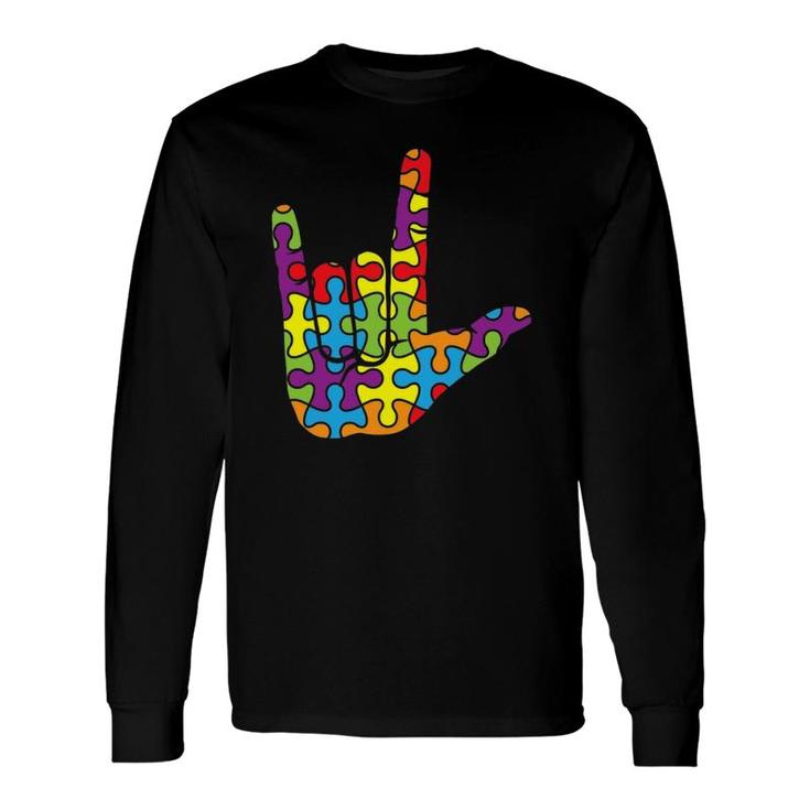 Asl Love Sign Language Autistic Puzzle Autism Awareness Long Sleeve T-Shirt T-Shirt