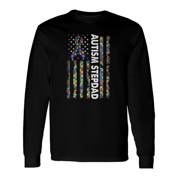 Autism Stepdad American Flag Father's Day Long Sleeve T-Shirt T-Shirt