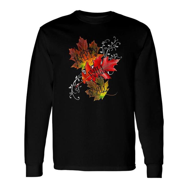 Autumn Quote Happy Fall Yall Pattern Leaves Fall Long Sleeve T-Shirt