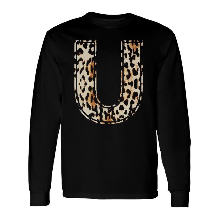 Awesome Letter U Initial Name Leopard Cheetah Print Long Sleeve T-Shirt