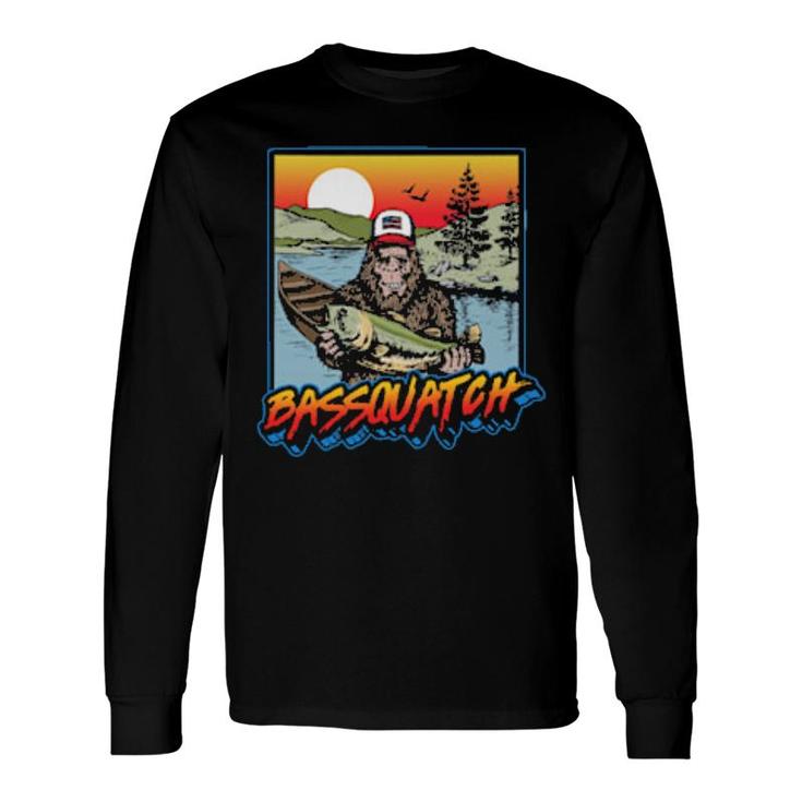Bassquatch Lustiger Bass Fishing Sasquatch Retro 80Er Long Sleeve T-Shirt T-Shirt