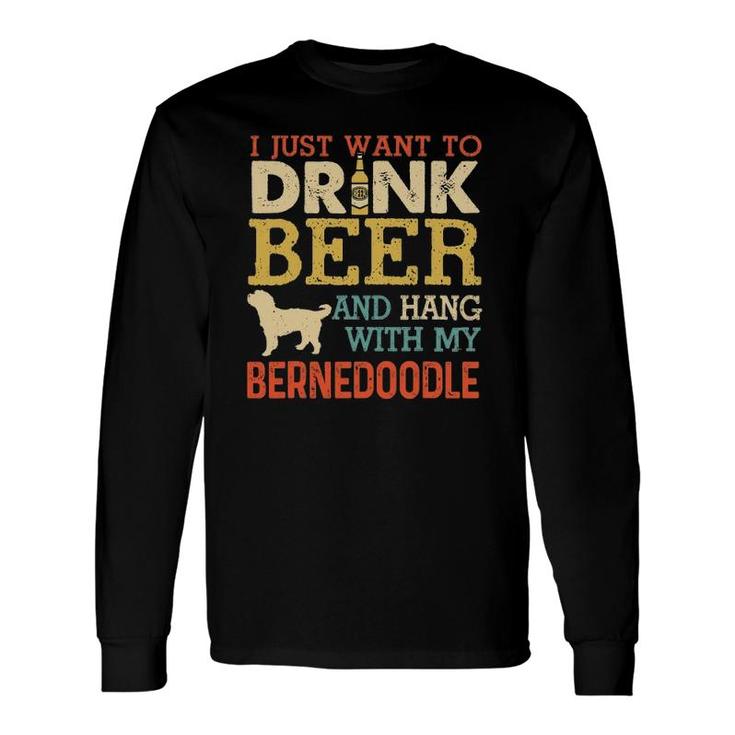 Bernedoodle Dad Drink Beer Hang With Dog Vintage Long Sleeve T-Shirt T-Shirt