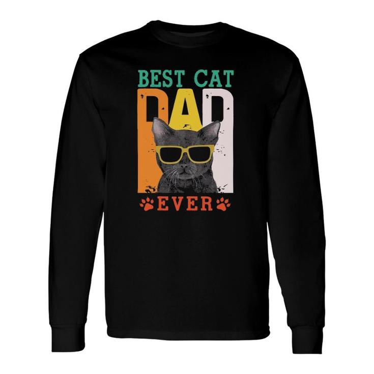 Best Cat Dad Ever Cat With Sunglasses Father's Day Dog Paw Retro Long Sleeve T-Shirt T-Shirt