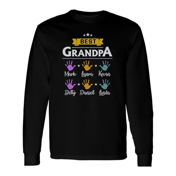 Best Grandpa With Grandchilds Handprint Long Sleeve T-Shirt T-Shirt