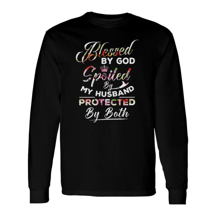 Blessed By God Spoiled By My Husband Protected By Both V-Neck Long Sleeve T-Shirt T-Shirt