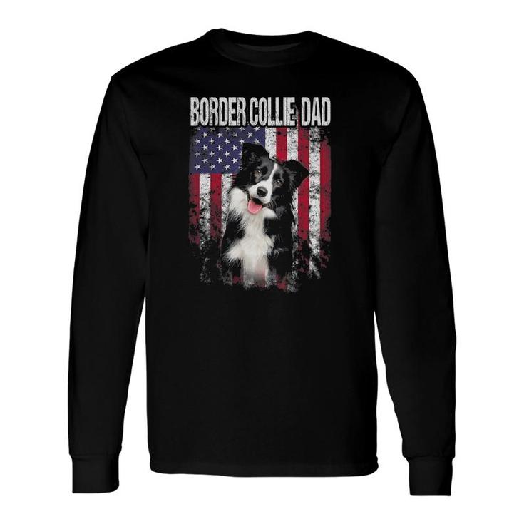 Border Collie Dad With Proud American Flag Dog Lover Long Sleeve T-Shirt T-Shirt
