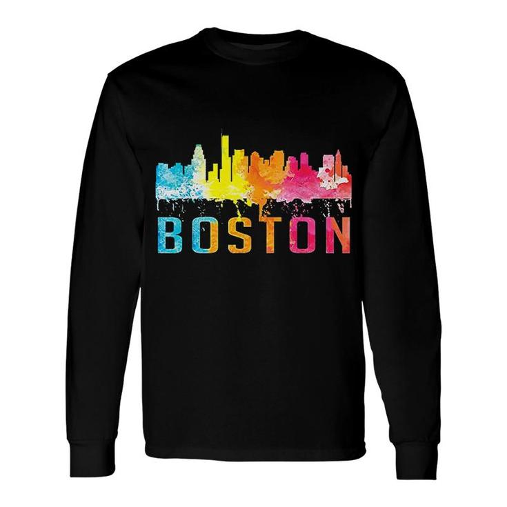Boston Massachusetts Retro Watercolor Long Sleeve T-Shirt