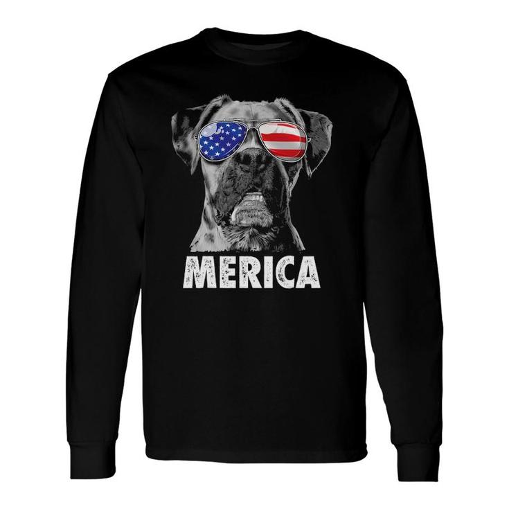Boxer 4Th Of July Merica Sunglasses Usa American Flag Long Sleeve T-Shirt T-Shirt