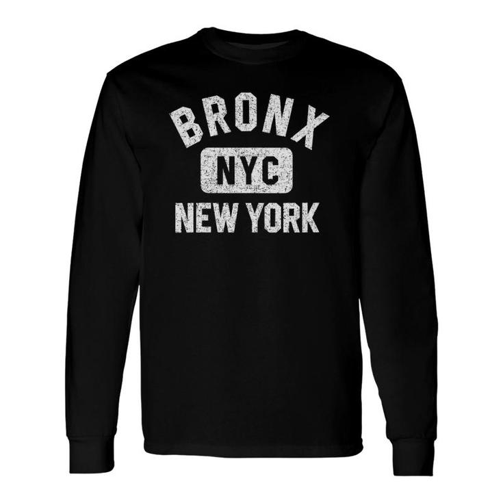 Bronx Nyc Gym Style Distressed White Print V-Neck Long Sleeve T-Shirt T-Shirt
