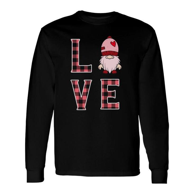 Buffalo Style Pink Plaid Gnome Love & Heart Valentines Gnome Long Sleeve T-Shirt T-Shirt