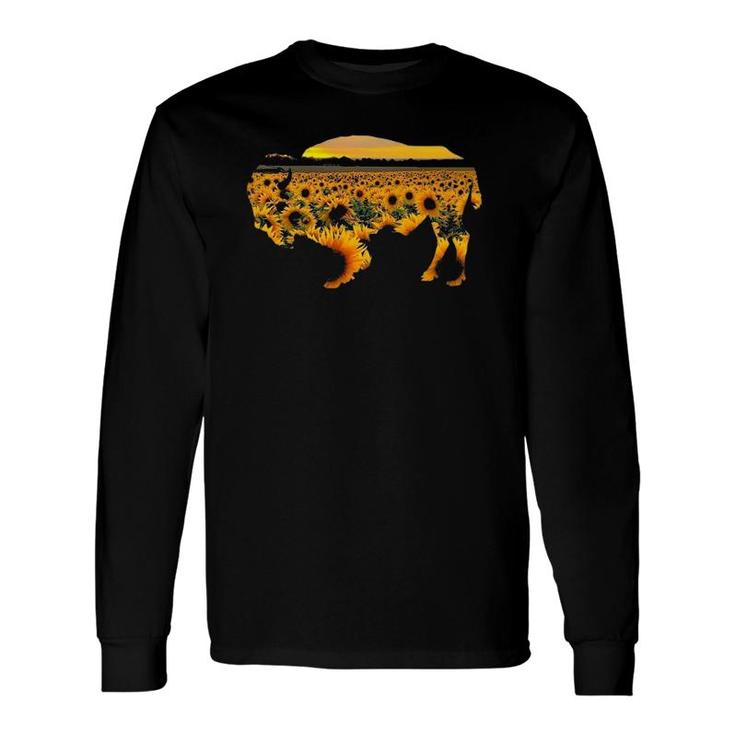 Buffalo Sunflower Motif Long Sleeve T-Shirt T-Shirt
