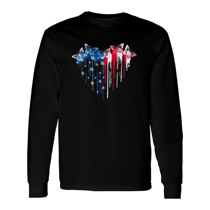 Butterfly Lover 4Th Of July Dripping American Flag Heart Long Sleeve T-Shirt T-Shirt
