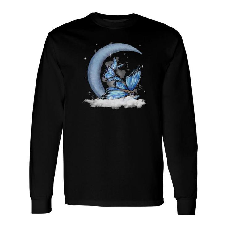 Butterfly Sleeping With Moon, Crescent Moon , Butterfly Sit On The Crescent Moon Long Sleeve T-Shirt