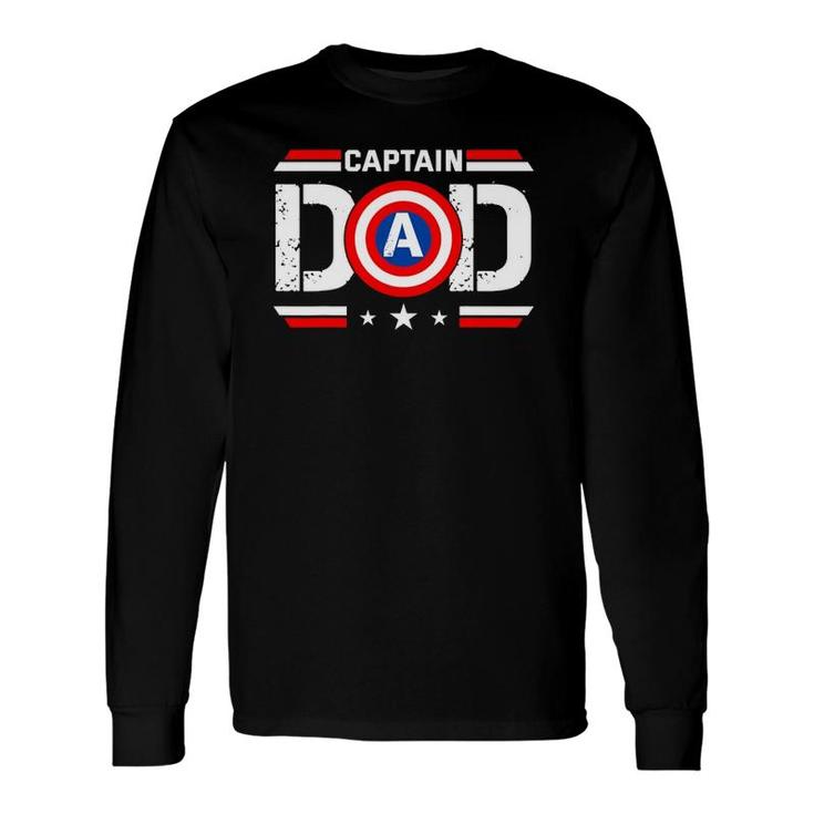 Captain Dad Superhero Fathers Day Vintage Dad Long Sleeve T-Shirt T-Shirt