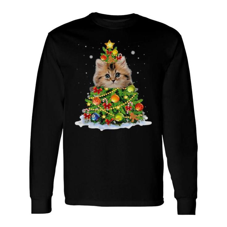 Cat Christmas Tree Ornaments Decor Pajamas Xmas Long Sleeve T-Shirt T-Shirt