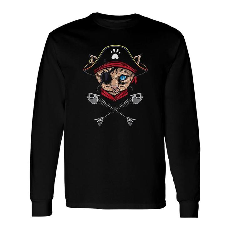 Cat Pirate Jolly Roger Flag Skull And Crossbones Long Sleeve T-Shirt T-Shirt