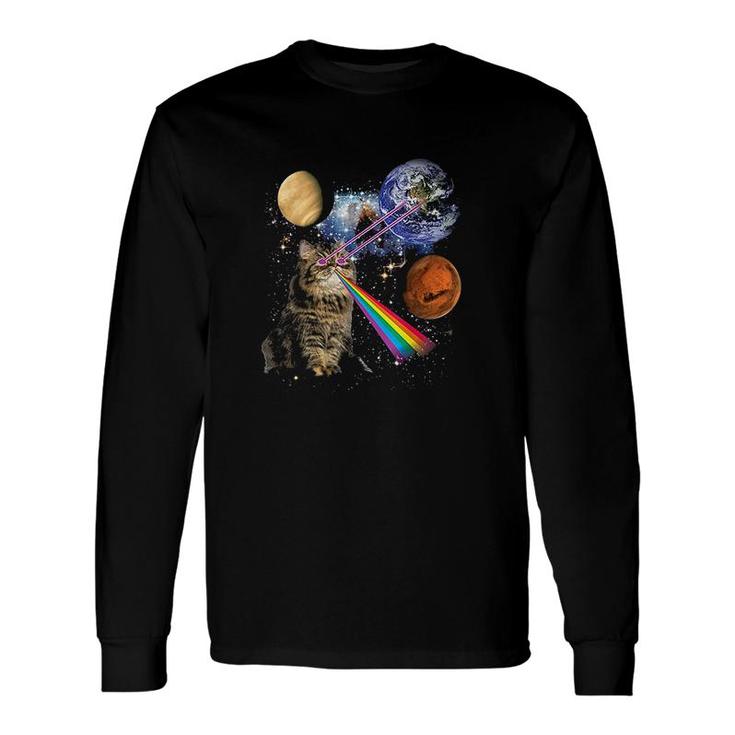 Cat And Rainbow In Galaxy Space Long Sleeve T-Shirt T-Shirt